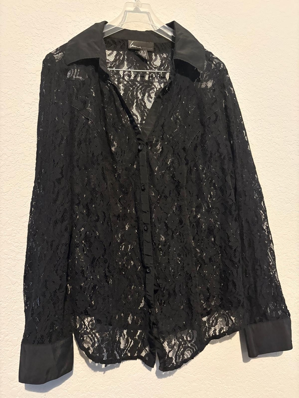 Lane Bryant Black Sheer Lace Button-Up Top - Picture 2 of 3